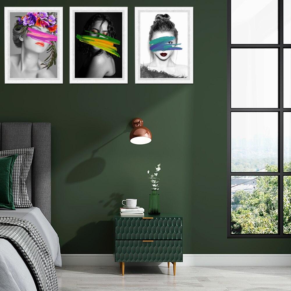 Modern Fashion Girl Graffiti Wall Art Poster Black White Watercolor Canvas Painting Nordic Wall Pictures Living Room Home Decor No Frame