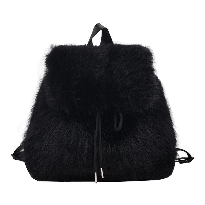 Hairy Imitation Rabbit Fur Backpack Student Large Capacity Drawstring Solid Color Backpack Tide