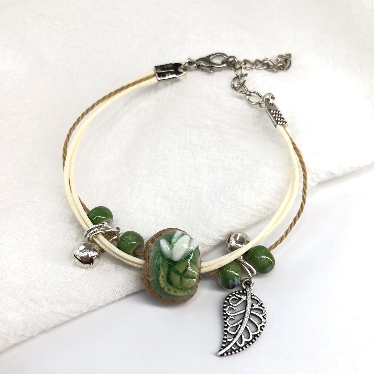 Retro Stone Flower Bracelet Female Jingdezhen Handmade Jewelry Woven Ceramic Pinched Flower Bracelet