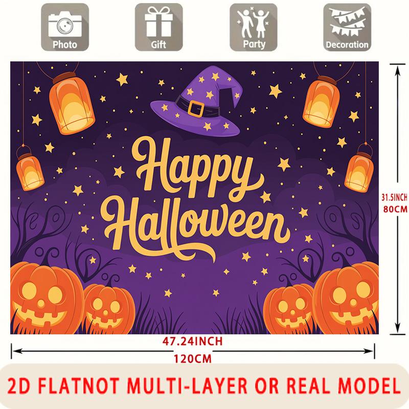 Party Backdrop Halloween Stars Purple Flat Witch Pumpkin Lantern Multi Layered Event Backdrop Decoration Front Door Decor