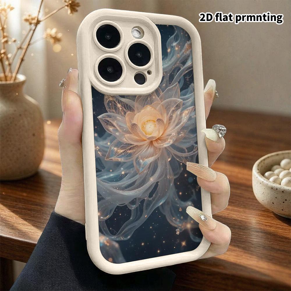 Phone Case: 2D Flat Design Suitable for iPhone 18 17 16 15 14 13 Pro Tiered Protective Case, Crystal Lotus, Christmas and Halloween Gifts