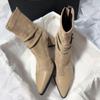 Women's Boots 2025 Spring and Autumn Thick Heel Pointed Splicing Elastic Skinny Boots Large Short Tube Middle Heel Women's Boots