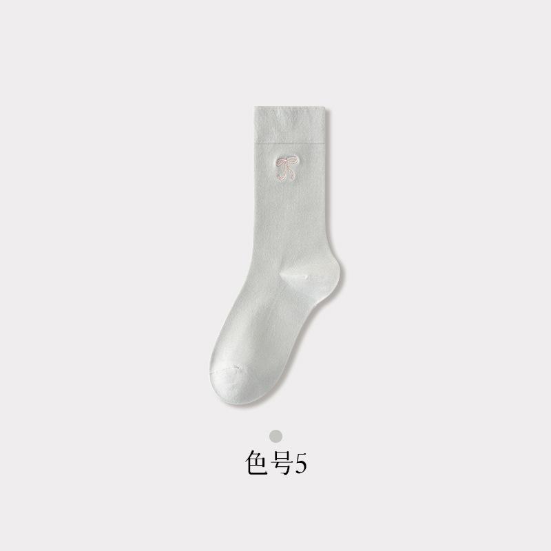 Ballet Socks Women'S Autumn White Women'S Medium Tube Socks Bow Loose Breathable Spring Stacking Stockings Women