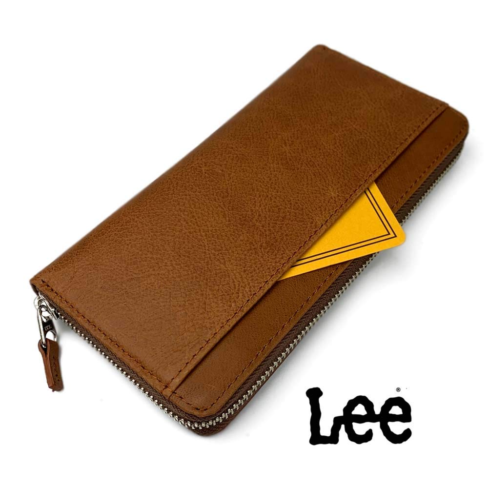 Lee Stitch Design Round Zipper Long Wallet (KHAKI)