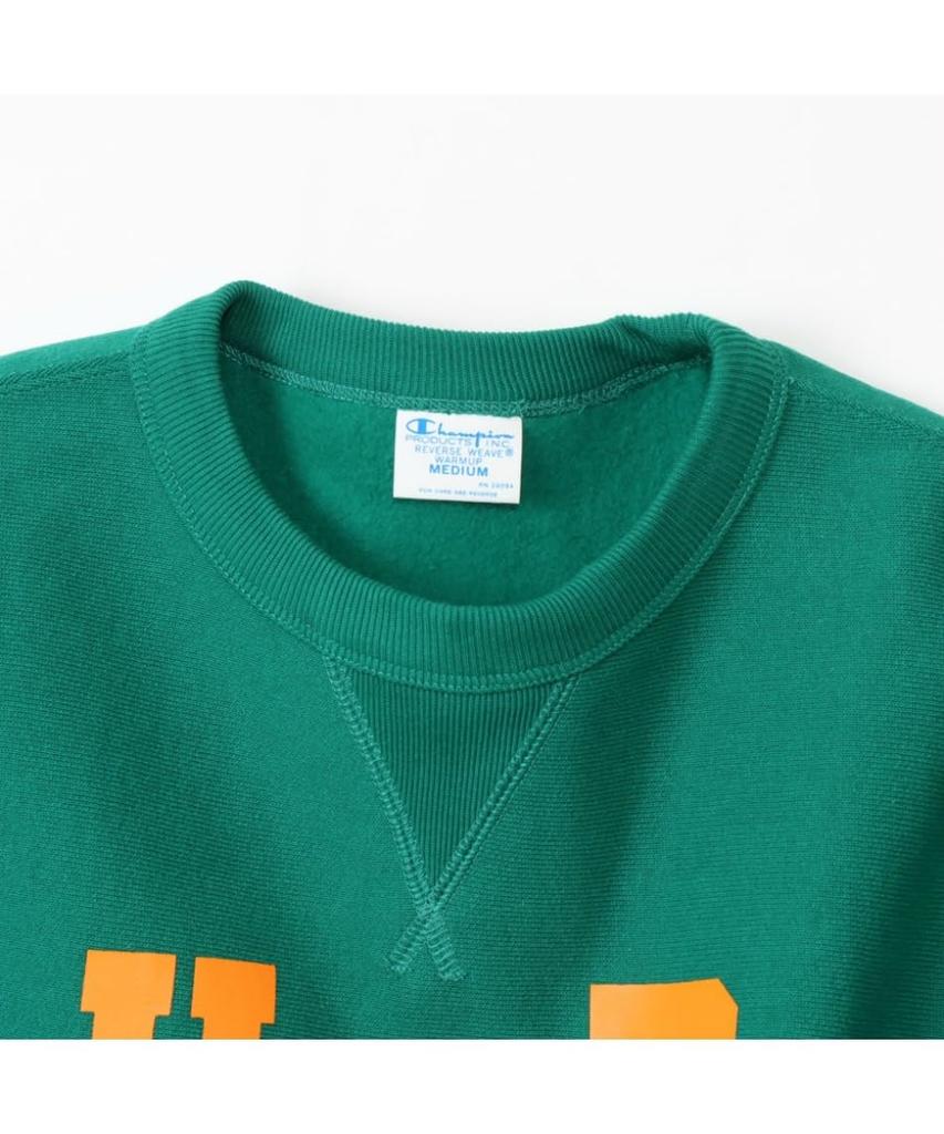 Sweatshirt Long Sleeve Round Neck COTTON USA Graphic Print Reverse Crew Neck Sweatshirt Casual Classic Green M [Champion] 11.5oz Weave(R) Women's