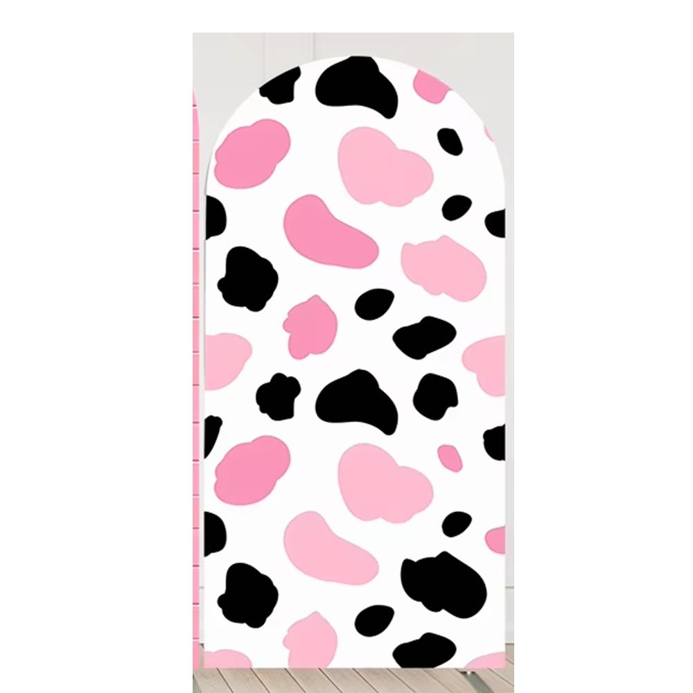 BEPAN Pink Kuh-Thema Bogen-Säulen-Hintergrund anpassbar Baby-Geburtstagsparty Taufe Babyparty Dekorations-Requisiten Stretch-Stoff