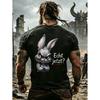 Men's Black Short Sleeve T-shirt with Angry Bunny Graphic and Echt Jetzt Text, Crew Neck, Soft Cotton Feel, Edgy Streetwear Style for Casual Daily
