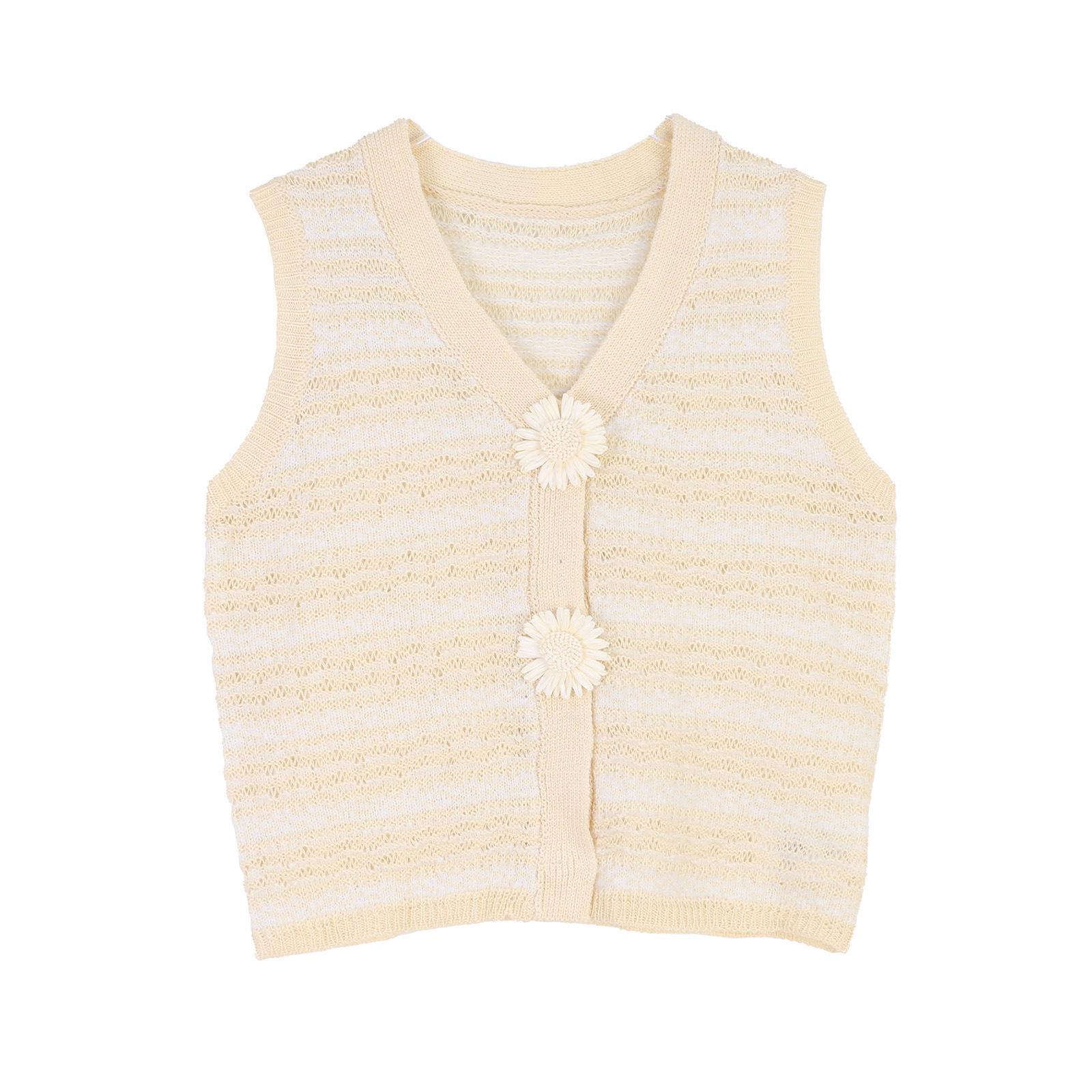 

Французский кардиган без рукавов облегающего кроя с V-образным вырезом и пуговицами-цветами для весны/лета L