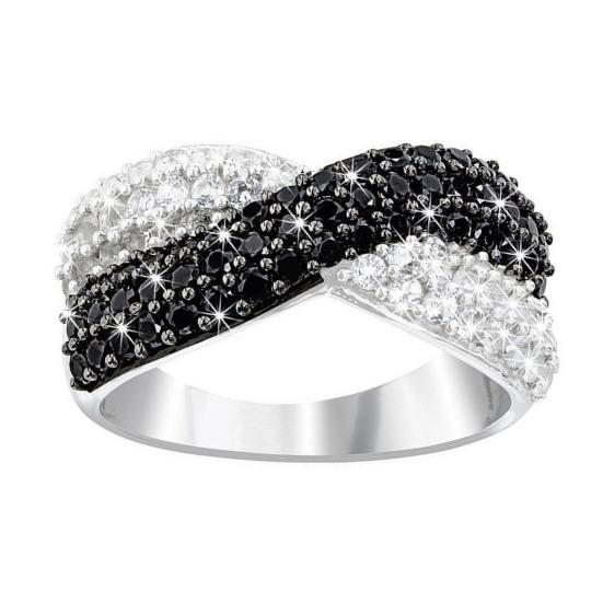 Yousheng Women Finger Ring Double Colors Shiny Rhinestone Inlaid Cross Shape Electroplated Lady Circlet Daily Jewelry