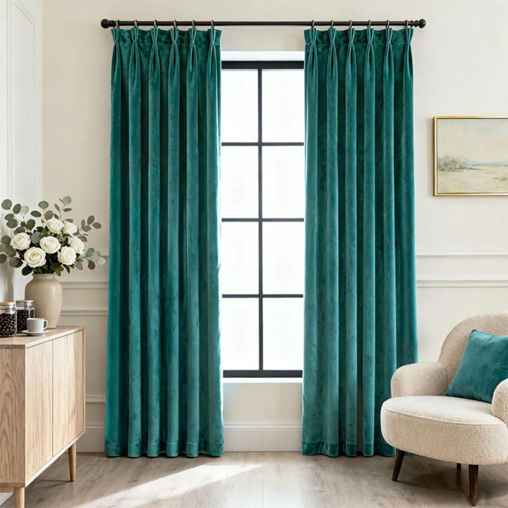 

2pcs Velvet Pleated Hook-Back Blackout Curtains 101*160cm