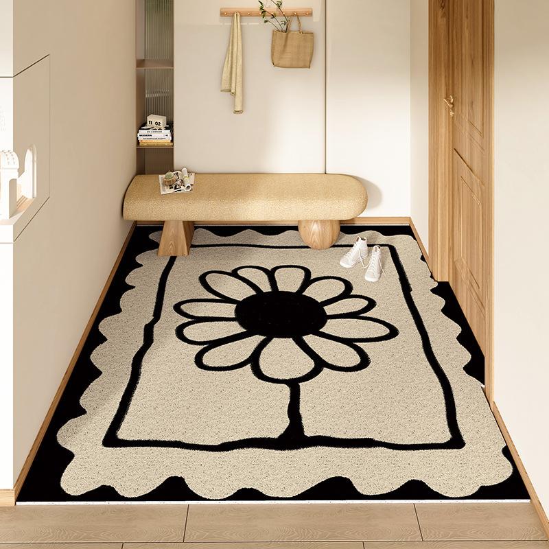 

Bohemian Entryway Rugs Wave Edge Design Floral Sunflower Pattern Welcome Mat for Hallway Home Decor 40X60CM