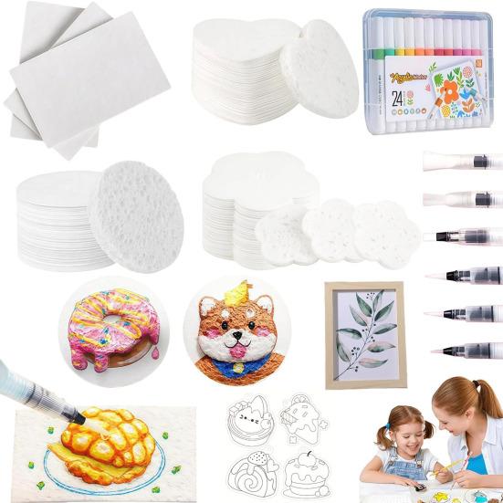 Magic Foam Texture Painting Kit 3D Drawing Magic Canvas Sponge with Water Brush Puffy Popcorn Painting Kit DIY Bubble Drawing Pens Art Supplies