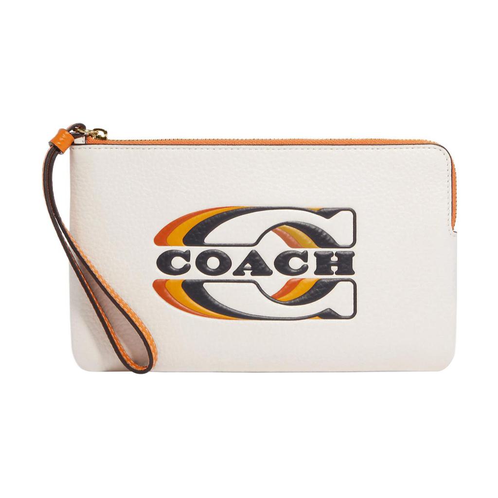 New COACH Corner Zip Cow Leather Clutch Wrist Bag Large Size Women's Chalk White CF458-IMLOT