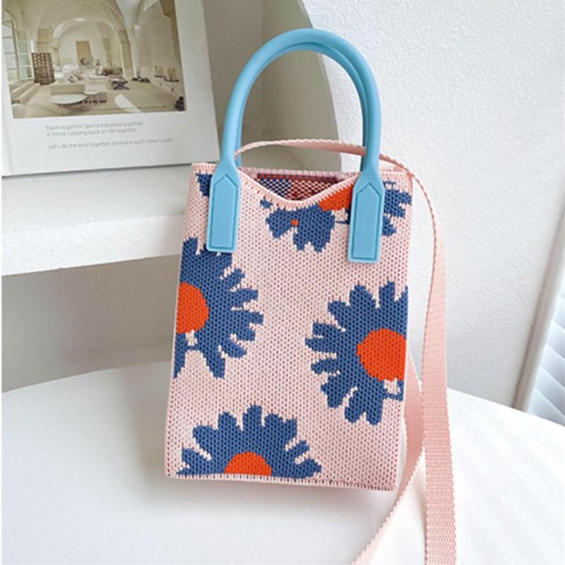 FASHION 2024 Knitted Mini Cross-Body Mobile Phone Bag Korean Versatile Student Commute Shoulder Bag Square Small Purse Handbag For Women
