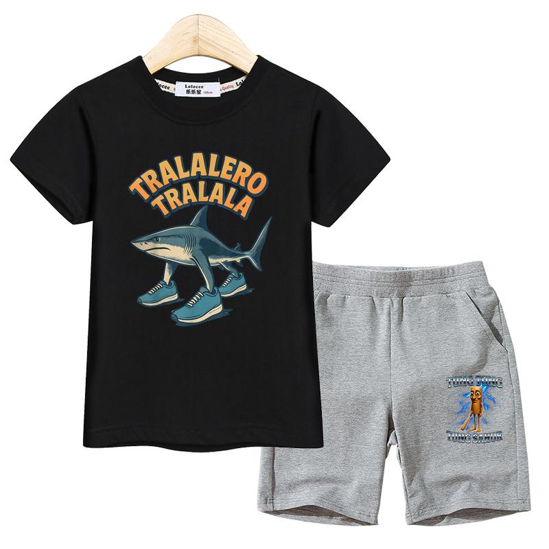 

Children s Italian Brainrot Clothes Boys Summer T-shirt Tralalero Tralala Shorts Short Sleeved 2-piece Sets 110