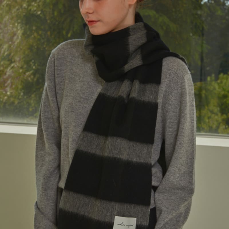 White Project STRIPE PATTERN VIRGIN WOOL MUFFLER [4COLOR]