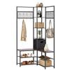 Corner Hall Tree with Shoe Bench, 1800 mm Coat Rack with Hooks and Steel Frame, Freestanding Clothes Shoes Rack Storage Organizer with Anti-Tip Set,