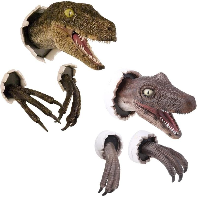 Velociraptor Statue Wandharzmontage Dinosaurierkopfskulptur Wandbehang Ornament für Innen und Außen Dinosaurier