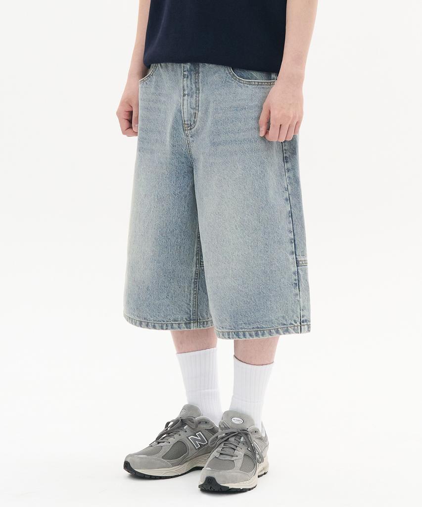 EXCONTAINER Incision Bermuda Denim Pants (Light Blue)