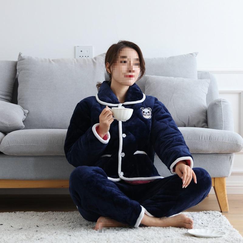Dámské pyžamo třívrstvé zesílené a roztomilé zimní lze nosit velká velikost teplé polstrované domácí oblečení