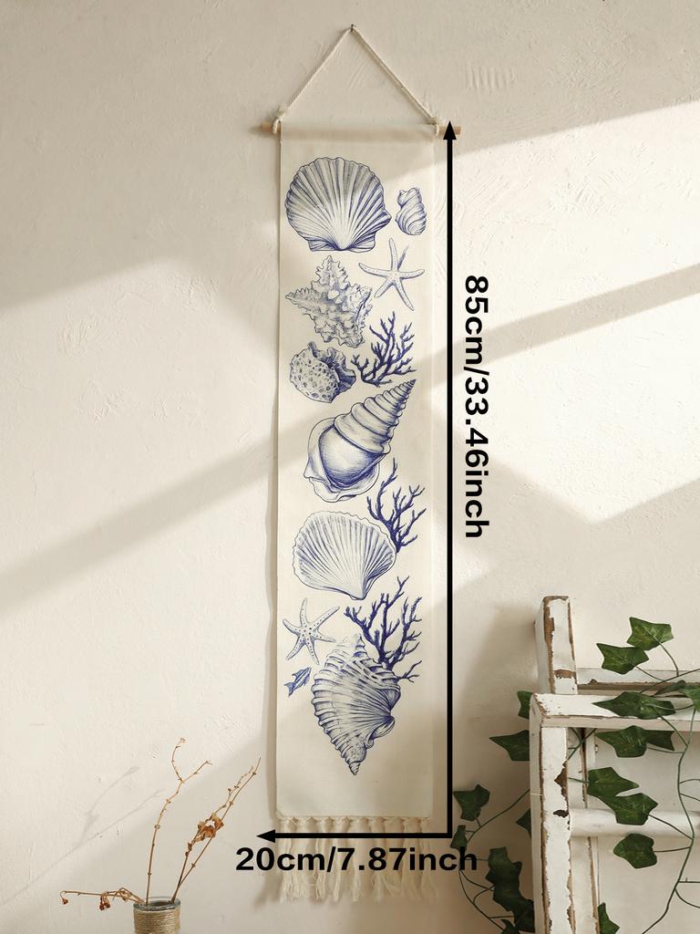 Coastal Tapestry, Beach Nautical Style Wall Hanging with Crab, Starfish, Surfboard Prints, Boho Home Decor, Room Aesthetic Gifts