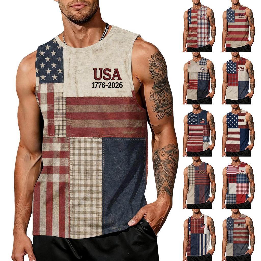 Men 4th Of Shirts USA Muscle Sleeveless Shirt Patriotic Tank Tops
