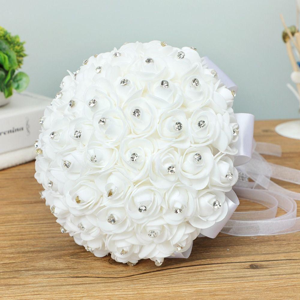 With Handle Home Decor Engagement Artificial Flower Rose Bouquet Foam Roses Bride Holding Flower
