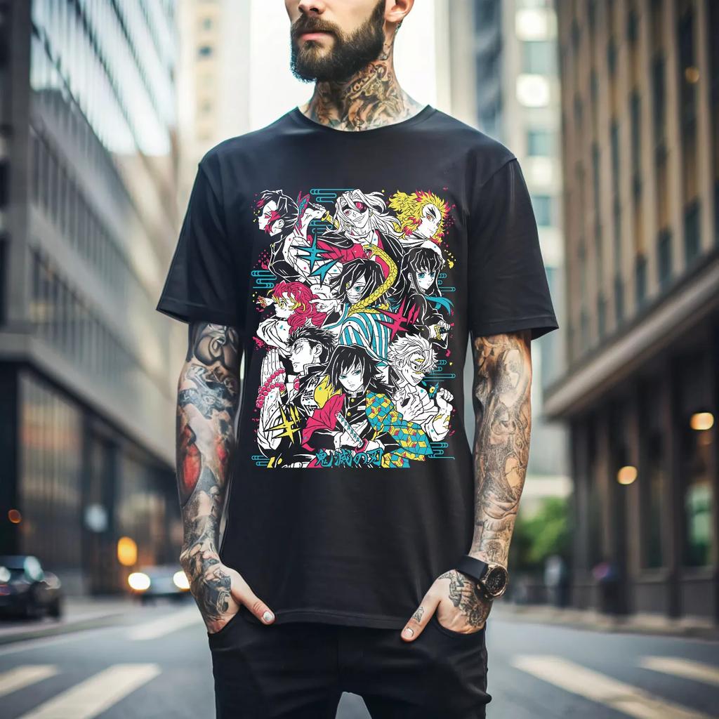 100% bomull TOPPAR UNISEX T-SHIRTS HERR DAM Hashira Demon Slayer T-shirt Kimetsu No Yaiba Tengen svart Anime Present T-shirt 034