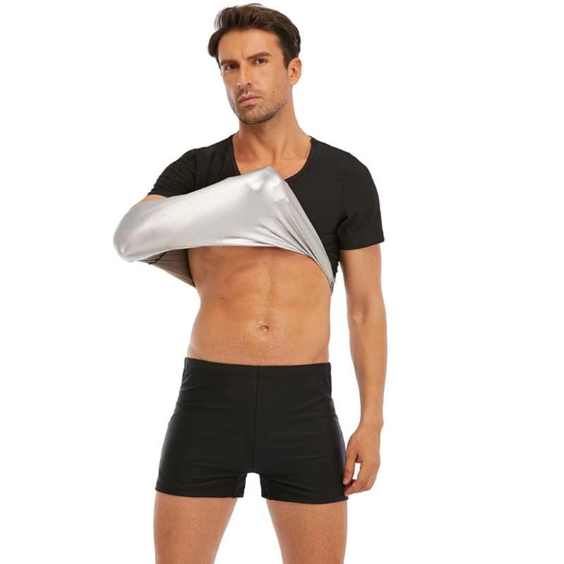 Camiseta de Fitness de Cuello Redondo para Hombre, Moldeador Corporal que Aumenta la Sudoración, Control de Abdomen