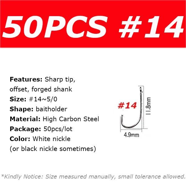 50PCS Baitholder Fishing Hooks High Carbon Steel Barbed Fish Hook Worm Pond Fish Bait Holder Size 10 12 14 1/0 2/0 3/0 4/0 5/0