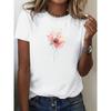 European Sizes Women's Casual Short Sleeve T-Shirt - Vibrant Watercolor Floral Print Crew Neck Top, Breathable Regular Fit Machine
