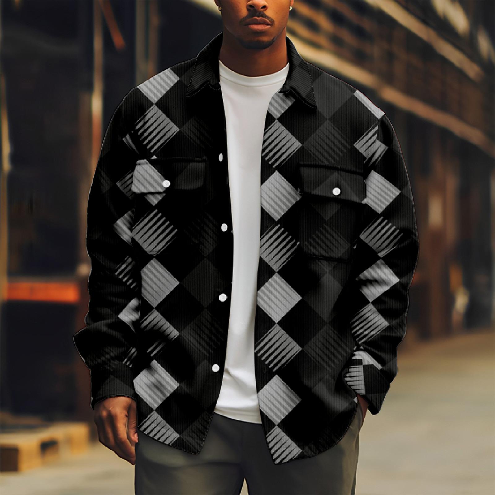 

Мужская спортивная куртка на пуговицах с длинными рукавами, повседневная модная куртка с лацканами с принтом XL