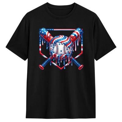 Unisexs TShirt Baseball Drip American Flag T Shirts Fashion  Summer Tee Shirt Streetwear Cotton Tops Plus Size