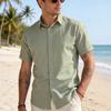 Men Solid Color Short Sleeve Shirt Casual Breathable Lightweight Summer Beach Button Down Shirt for Men