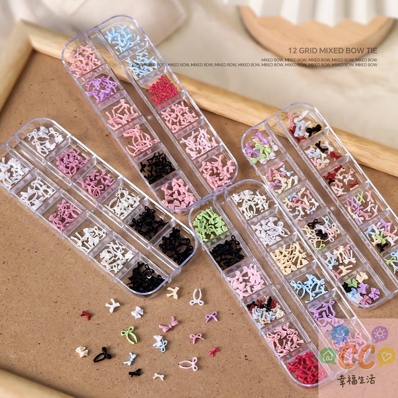 12 rutnät flera färger rosettknut nagelkonst berlocker mini bedårande linje rosetter harts nageldekorationer för gör-det-själv örhängen nageltillbehör