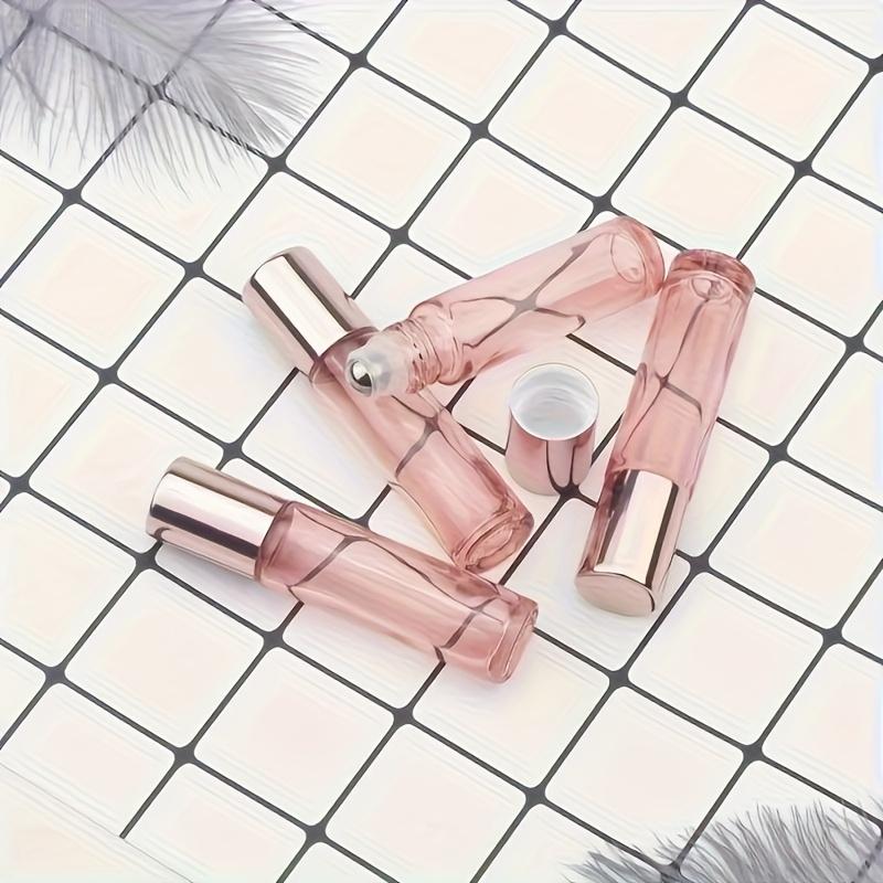 2pcs 10ml/0.34oz Glass Roll On Bottle Pink Roller Bottle Essential Oil Lip Gloss Refillable Tube Empty Jar Glass Perfume Bottle