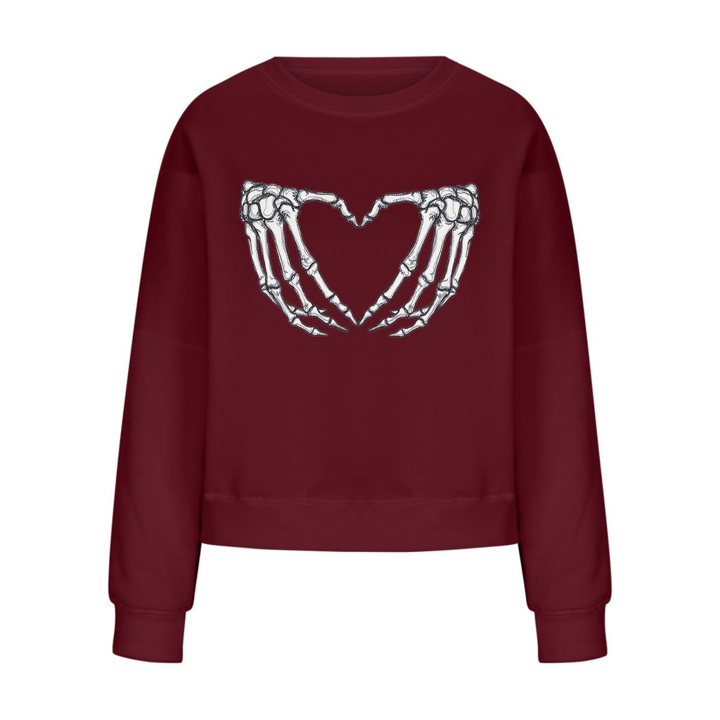 Women's Casual Fashion 2022 Halloween Print Long Sleeve O-Neck Pullover Top