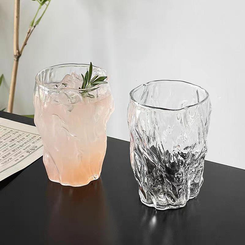 280ml Transparent Glass Cup Office Tea Cup for Loose Tea & Coffee Aesthetic Water Glass with Textured Design