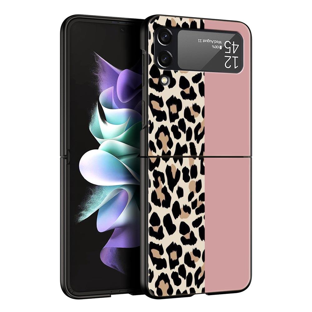 Phone Case for Samsung Galaxy Z Flip 3 4 5 6 Folding Black Shell For Samsung Z Flip4 Flip5 PC Hard Cover Leopard Cheetah print