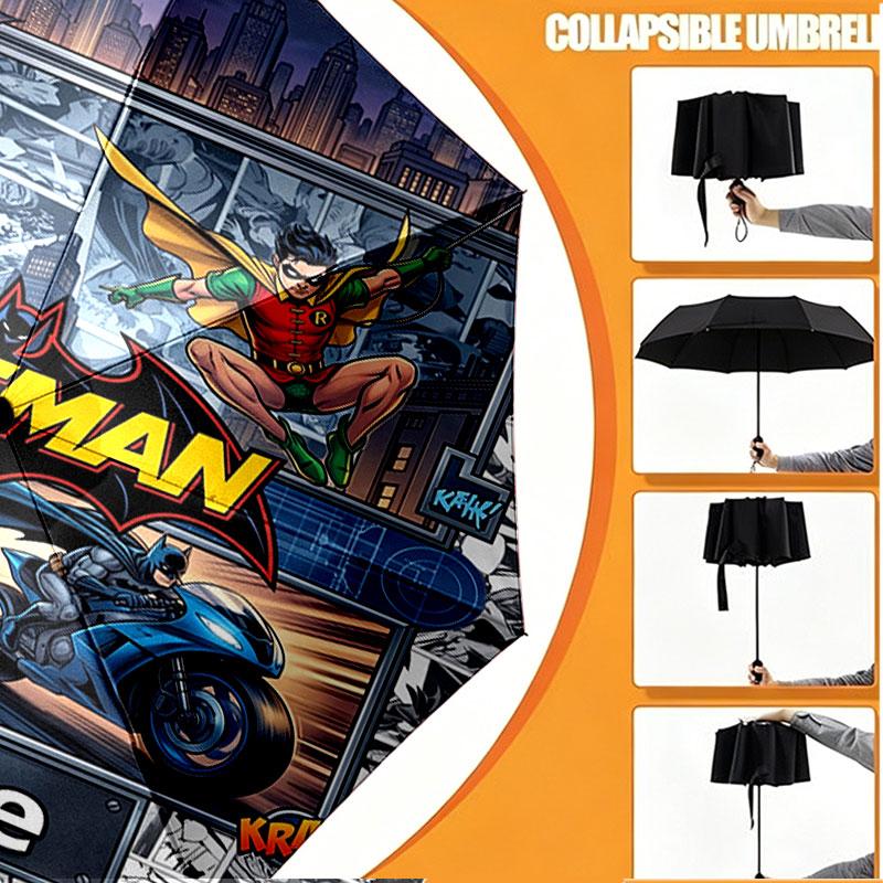 Custom Name Personalized Batman Print Umbrella, Auto Open Close, 8‑Rib Sturdy Frame, Commute Camping Hiking Use, Birthday Gift