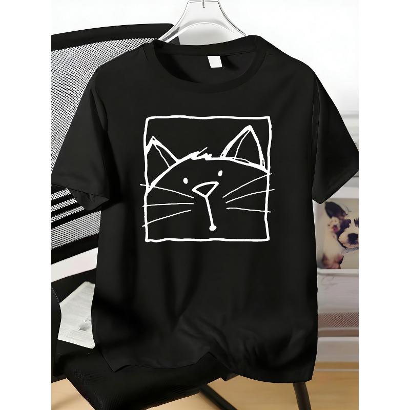 European Sizes Boys' And Teenager T-Shirt, Trendy Logo And Cat Print, Short Sleeve Design, Suitable for Indoor Outdoor Casual And Sports Scenes