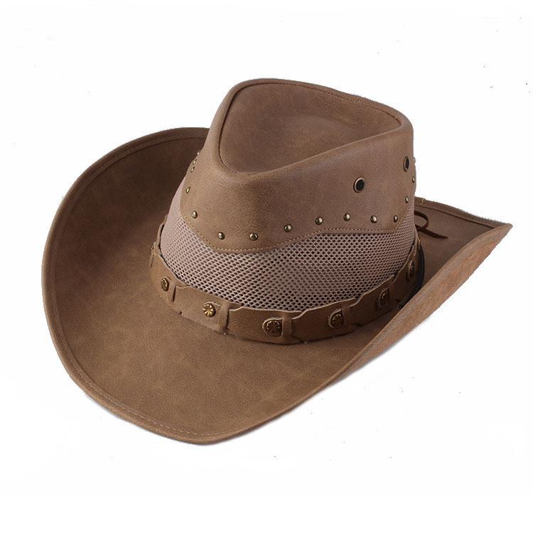 Leather Western Cowboy Hat Men'S Gentleman Godfather Hat Pu Material Panama Cowboy Hat Jazz Hat Sombrero Para Hombres
