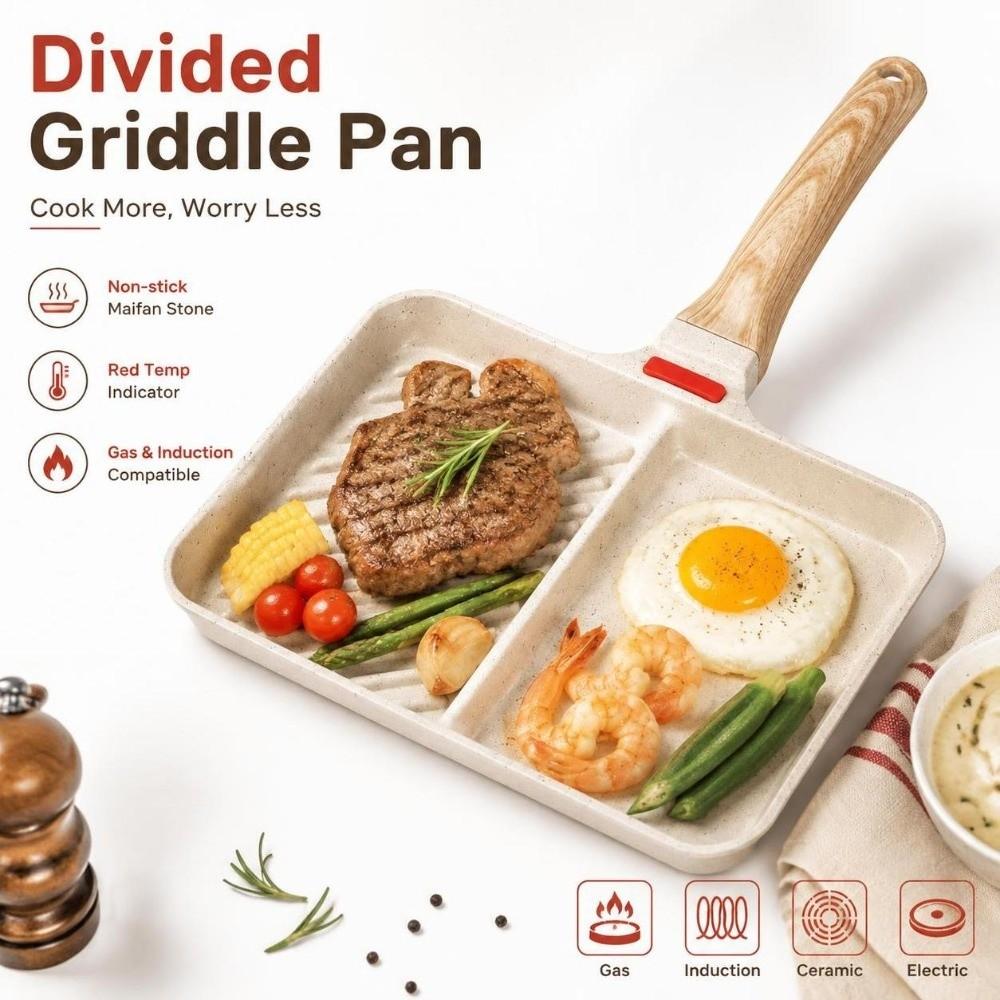 Temperature Sensing Breakfast Skillet Non Stick Grill Pan  Eggs Pancakes Steak Burgers