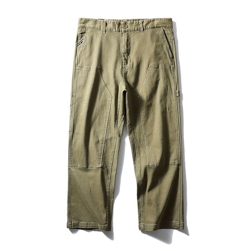 American-Style Vibe Double-Knee Pull-Back Work Pants B01 Lumberjack Workwear Loose Cropped Pants Export Men's Straight-Leg Casual Pants