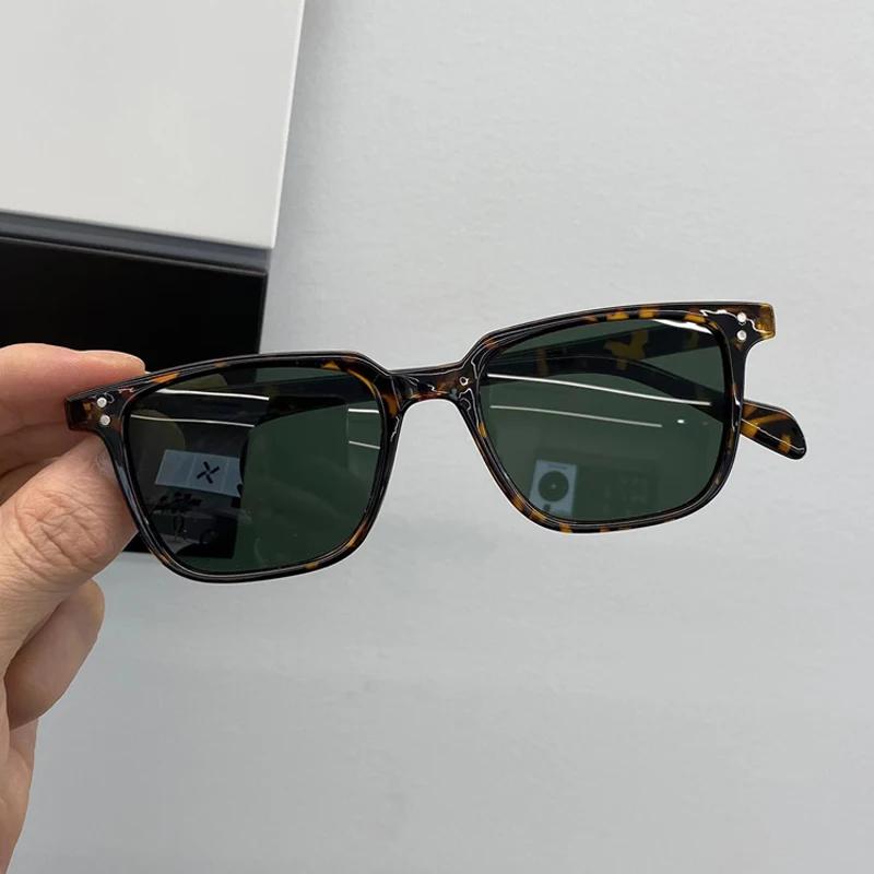 Comfortable Durable High Quality Stylish High End Travel Friendly Retro Leopard Square Shaped Dark Green Men Sun Glasses