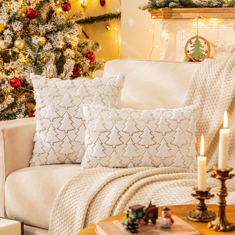 

Рождественская пайеточная плюшевая наволочка Праздничная вышитая наволочка с рождественской елкой Чехол на подушку для дивана в гостиной Праздничное украшение 45 * 45cm without core