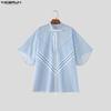 INCERUN 2 Stück Sommer Herren Kurzarm Gestreifte Nähte Hemden und Lange Hosen Übergroße Outfits Sets