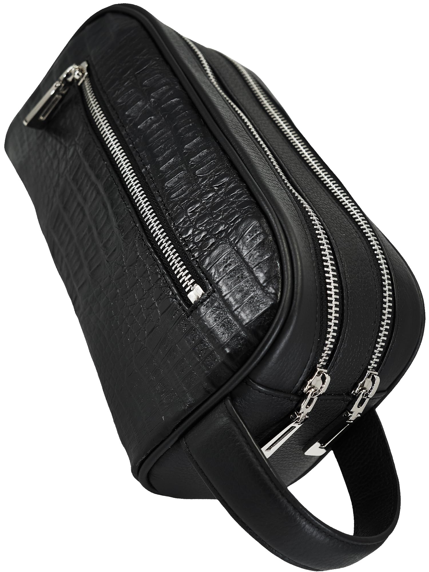 

Bliss Leather Black Crocodile Leather Second Bag, Men s Business Bag, Center-Cut Hornback Alligator Leather with Handles, Double Zipper, Genuine