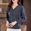Spring and Autumn New Fashion V-Neck Knitted Sweater Women's Loose and Skinny Sweater Warm Bottom Shirt Mom Top