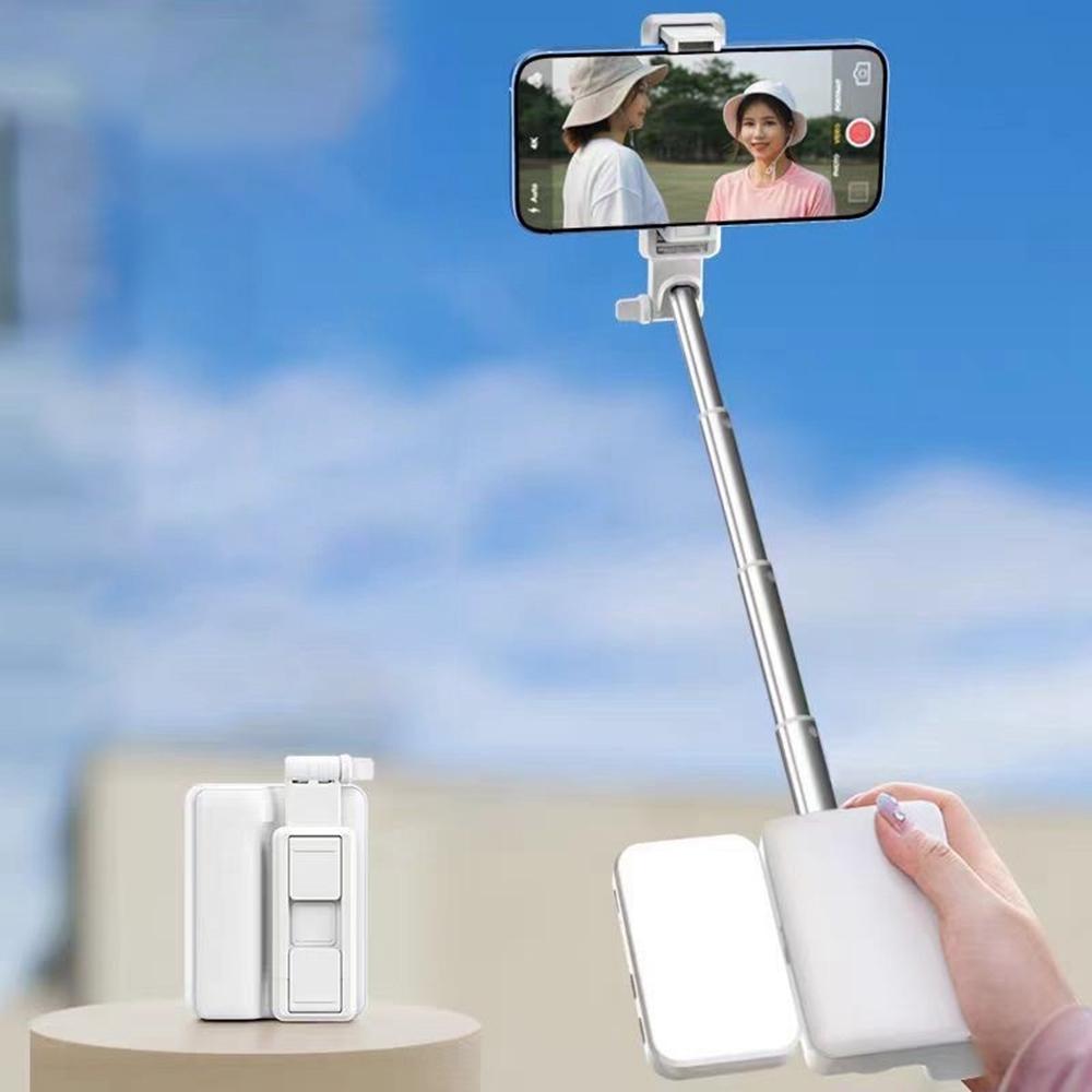 

E6 360 Degree Rotating Phone Holder Anti Shake Extendable Selfie Stick with Fill Light for Live Streaming Black